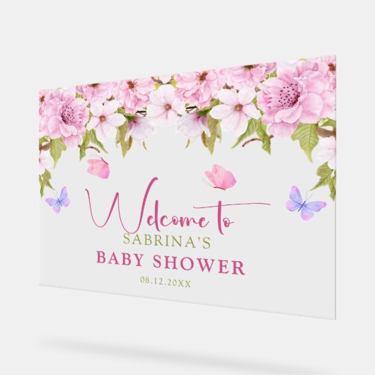 Waterverf Cherry Blossom Baby shower Welkom Acryl Bord (Hoek)
