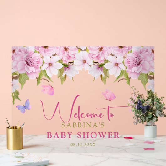 Waterverf Cherry Blossom Baby shower Welkom Acryl Bord (Huwelijk)