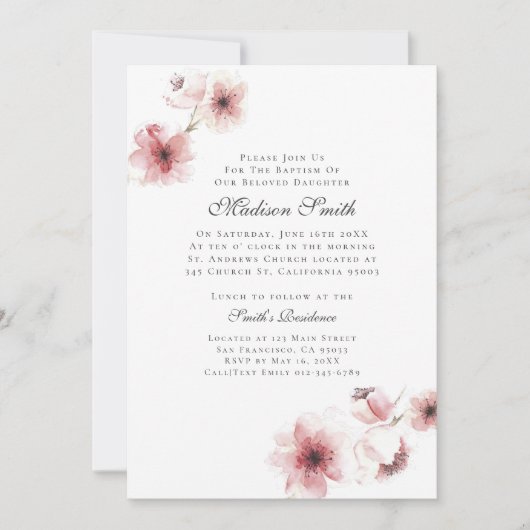 Waterverf Cherry Blossom Baptisme Uitnodiging (Voorkant)