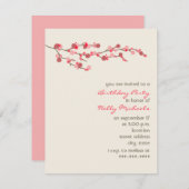 Waterverf Cherry Blossom Birthday Party Invite Kaart (Voorkant / Achterkant)