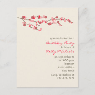 Waterverf Cherry Blossom Birthday Party Invite Kaart