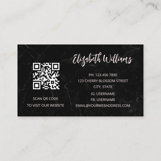 Waterverf Cherry Blossom Black Marble | Qr-code Visitekaartje (Achterkant)