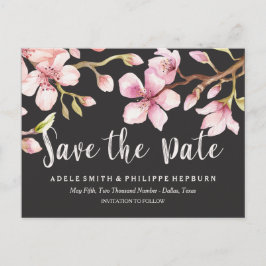 Waterverf Cherry Blossom Black Save the Date Aankondigingskaart