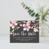 Waterverf Cherry Blossom Black Save the Date Aankondigingskaart (Staand voorkant)