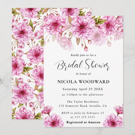 Waterverf Cherry Blossom Branch Vrijgezellenfeest Kaart (Voorkant / Achterkant)