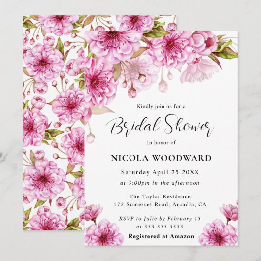 Waterverf Cherry Blossom Branch Vrijgezellenfeest Kaart (Voorkant / Achterkant)