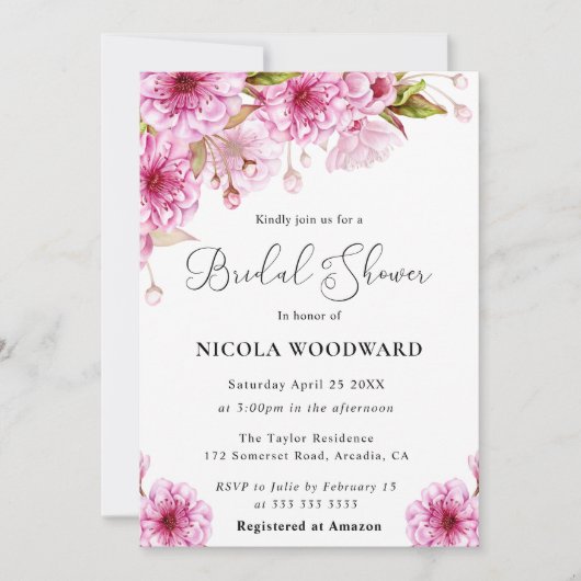 Waterverf Cherry Blossom Branch Vrijgezellenfeest Kaart (Voorkant)