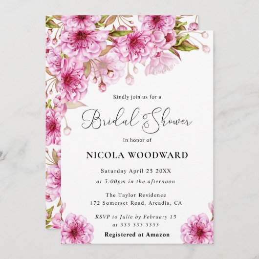 Waterverf Cherry Blossom Branch Vrijgezellenfeest Kaart (Voorkant / Achterkant)