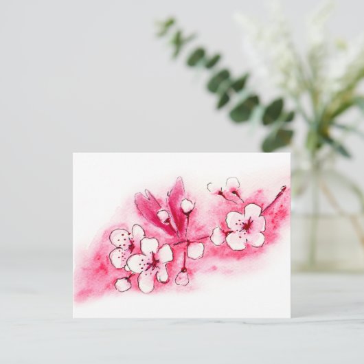 Waterverf Cherry Blossom Briefkaart (Staand voorkant)