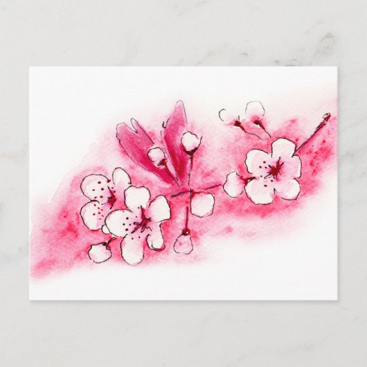 Waterverf Cherry Blossom Briefkaart (Voorkant)