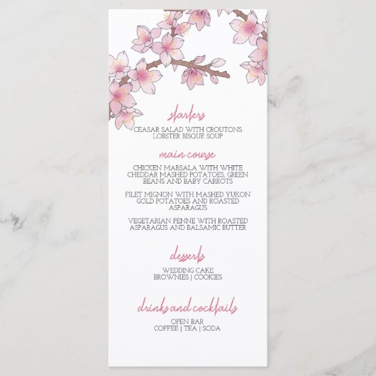 Waterverf Cherry Blossom Bruiloft Menu (Voorkant)