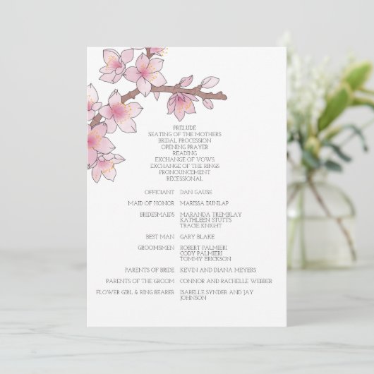 Waterverf Cherry Blossom Bruiloft Programmakaart (Staand voorkant)