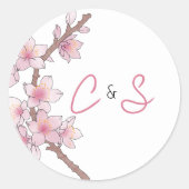 Waterverf Cherry Blossom Bruiloft Ronde Sticker (Voorkant)