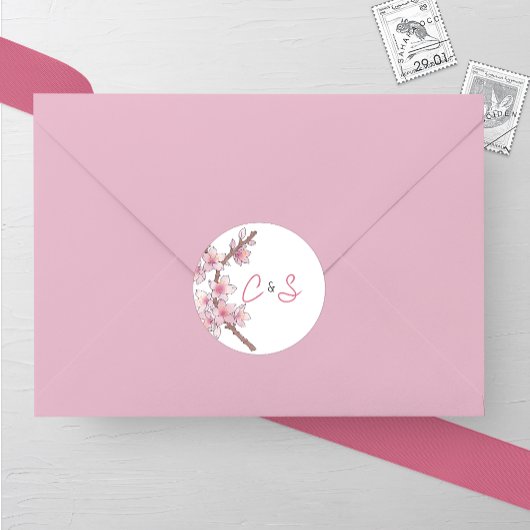 Waterverf Cherry Blossom Bruiloft Ronde Sticker