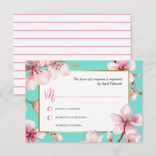 Waterverf Cherry Blossom Bruiloft RSVP (Voorkant / Achterkant)