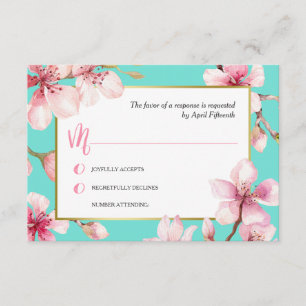 Waterverf Cherry Blossom Bruiloft RSVP Kaartje
