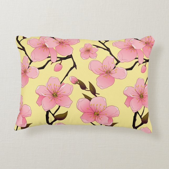 Waterverf Cherry Blossom Brushed Accent Pillow Kussen (Achterkant)