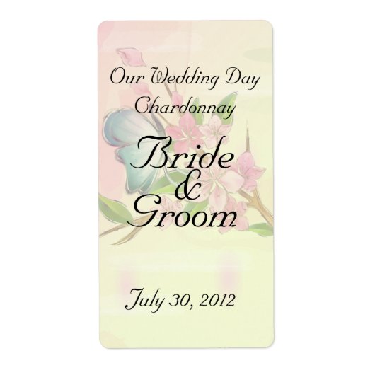 Waterverf Cherry Blossom Butterflies Etiket (Voorkant)