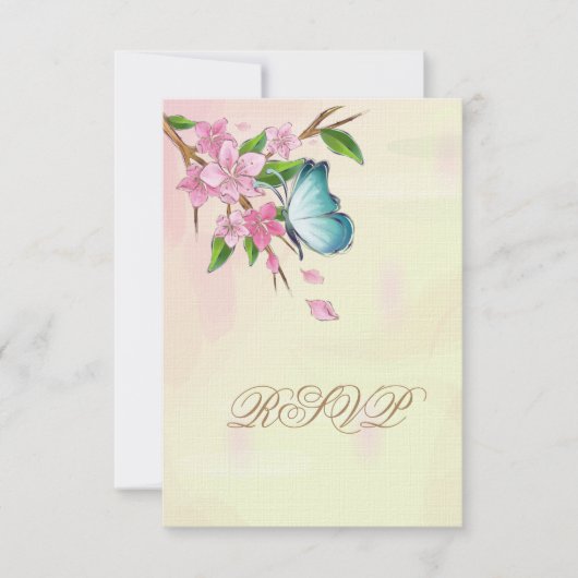 Waterverf Cherry Blossom Butterflies RSVP Kaartje (Voorkant)