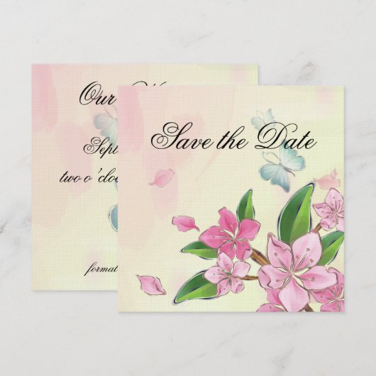 Waterverf Cherry Blossom Butterflies Save The Date (Voorkant / Achterkant)
