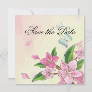 Waterverf Cherry Blossom Butterflies Save The Date