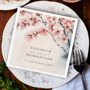 Waterverf Cherry Blossom Chic Wedding Jubileum Servet