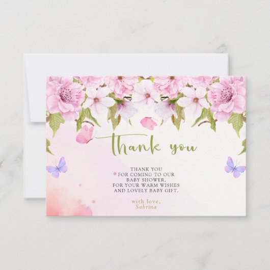 Waterverf Cherry Blossom Dank u Baby shower Bedankkaart (Voorkant)