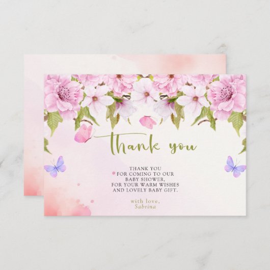 Waterverf Cherry Blossom Dank u Baby shower Bedankkaart (Voorkant / Achterkant)