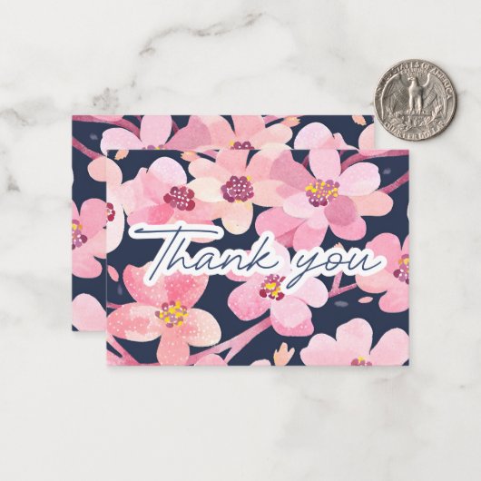 Waterverf Cherry Blossom Dankbaarheid Notitiekaartje (Voorkant / Achterkant in situ)