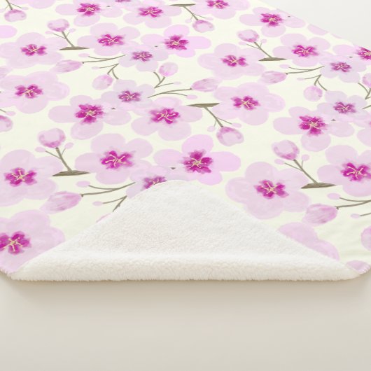 Waterverf Cherry Blossom en Cream Sherpa Deken (3/4)