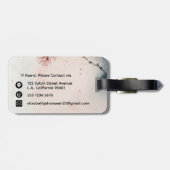 Waterverf Cherry Blossom Floral Girly Script Naam Bagagelabel (Achterkant horizontaal)