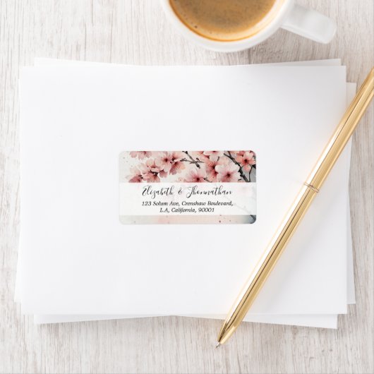 Waterverf Cherry Blossom Floral Girly Script Naam Etiket (Insitu)