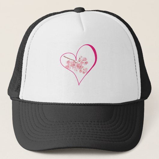 Waterverf Cherry Blossom Floral Pink Heart Love Trucker Pet (Voorkant)