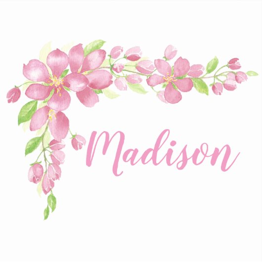 Waterverf Cherry Blossom Flowers Aangepaste naam Sticker (Voorkant)