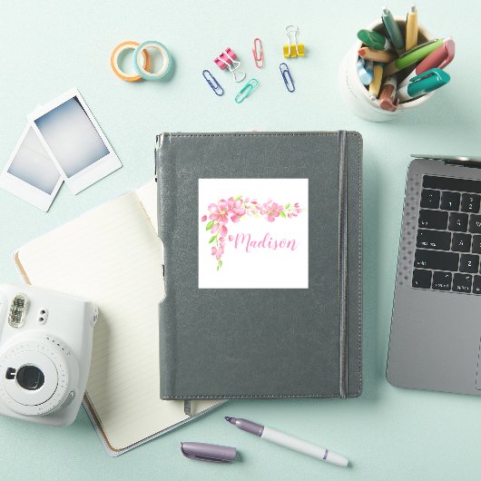 Waterverf Cherry Blossom Flowers Aangepaste naam Sticker (iPad Cover)