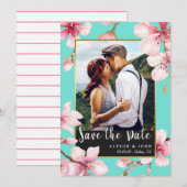 Waterverf Cherry Blossom Foto Opslaan van de datum Save The Date (Voorkant / Achterkant)