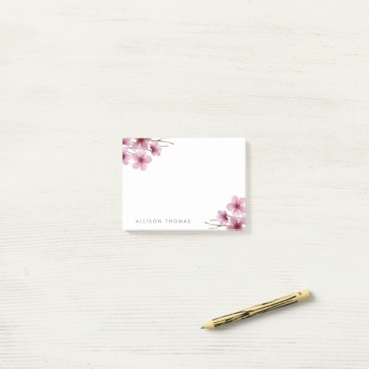 Waterverf Cherry Blossom - Gepersonaliseerd Post-it® Notes (Op bureau)