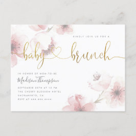 Waterverf Cherry Blossom Gold Baby Brunch Shower Uitnodiging Briefkaart