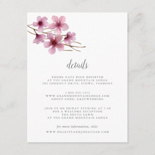 Waterverf Cherry Blossom Guest Details Kaart (Voorkant)