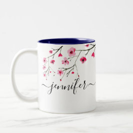 Waterverf Cherry Blossom handlettering Tweekleurige Koffiemok
