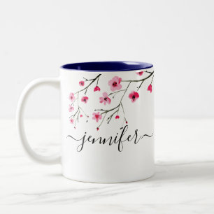 Waterverf Cherry Blossom handlettering Tweekleurige Koffiemok