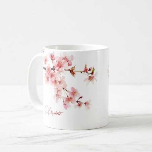 Waterverf Cherry Blossom Jouw naam Monogram Mok (Voorkant links)