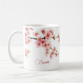Waterverf Cherry Blossom Jouw naam Monogram Mok (Links)