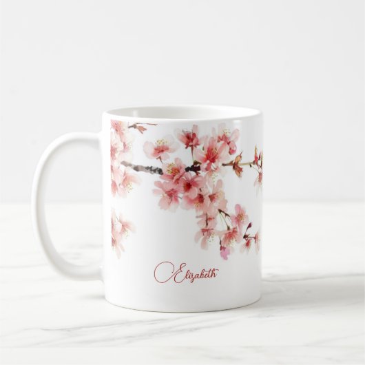 Waterverf Cherry Blossom Jouw naam Monogram Mok (Links)