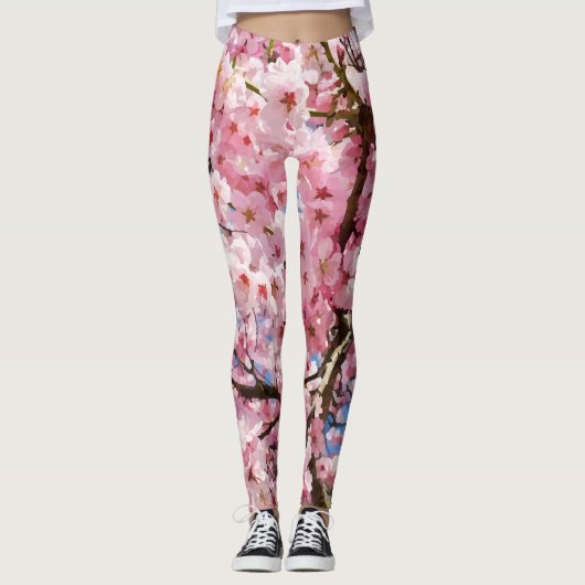 Waterverf Cherry Blossom Leggings (Voorkant)