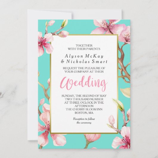Waterverf Cherry Blossom lente bruiloft Kaart (Voorkant)