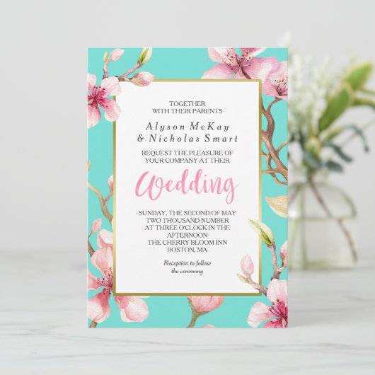 Waterverf Cherry Blossom lente bruiloft Kaart (Staand voorkant)