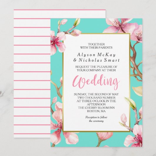 Waterverf Cherry Blossom lente bruiloft Kaart (Voorkant / Achterkant)