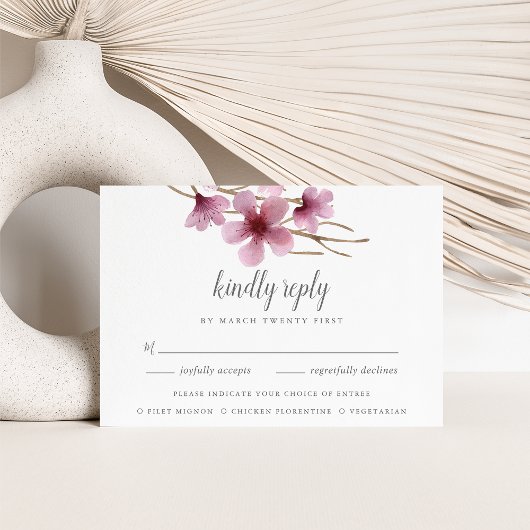 Waterverf Cherry Blossom Meal Choice RSVP Kaartje
