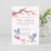 Waterverf Cherry Blossom met BlueBirds Kaart (Staand voorkant)